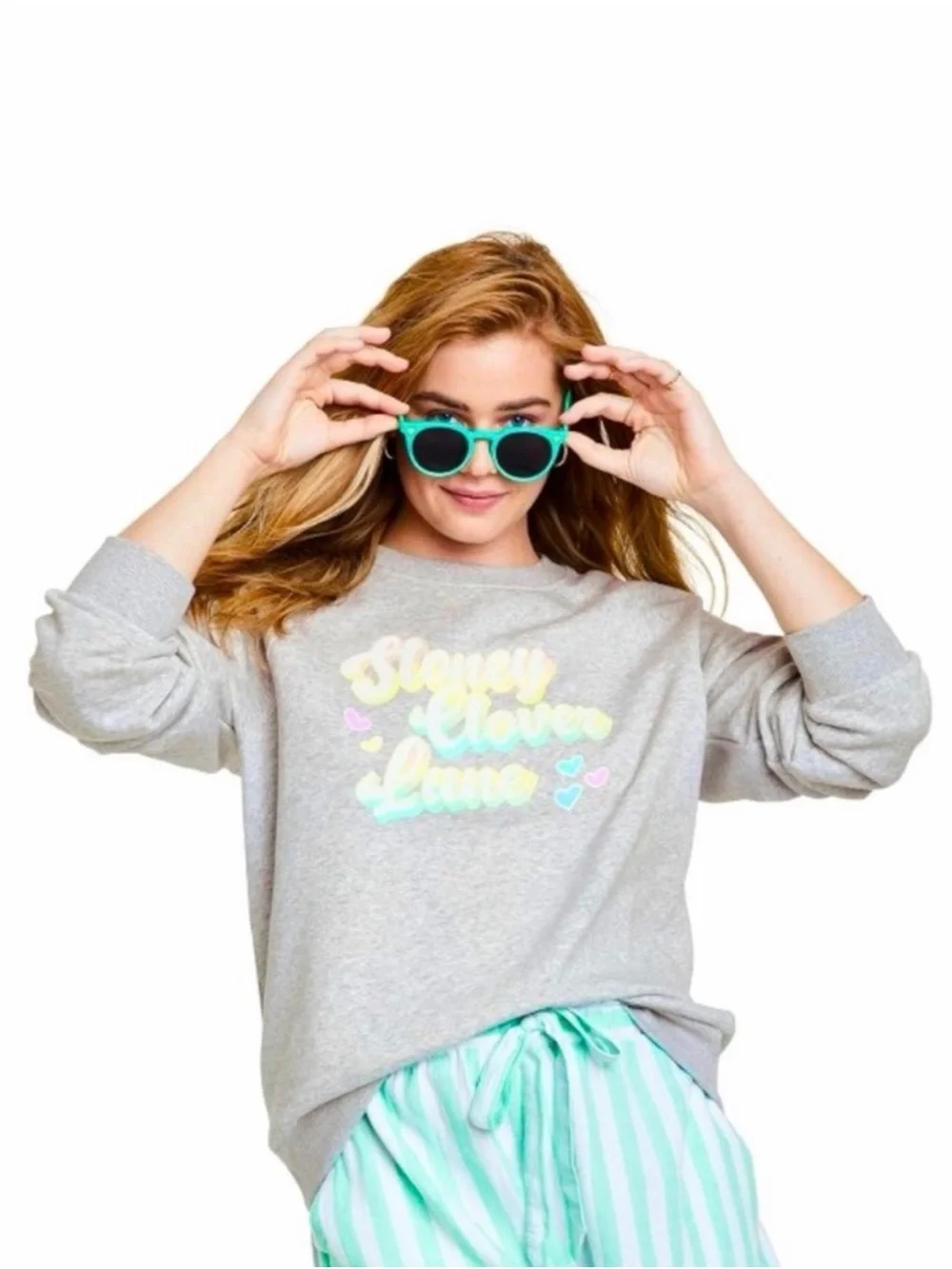 Stoney Clover Lane Light Gray Crewneck with Pastel Script